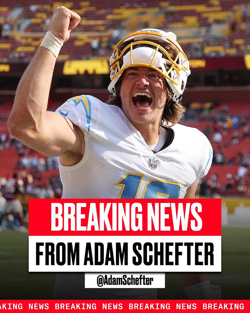 espn's tweet photo. Breaking: Justin Herbert and the Chargers have agreed on a five-year, $262.5M extension, sources tell @LindseyThiry and @AdamSchefter. https://t.co/iMsyWmTsfj