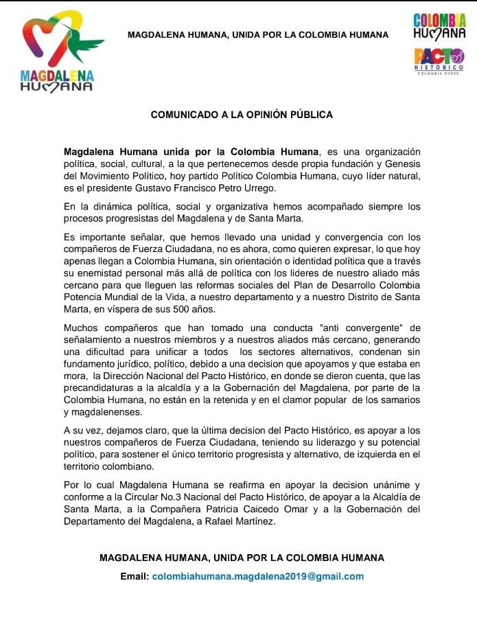 ColombiaHumanaM's tweet photo. Magdalena Humana desde la fundación de Colombia Humana , nuestro principio organizacional es Convergente en Santa Marta y el Magdalena...
COMUNICADO OFICIAL 002. https://t.co/EhAVXH7sD3