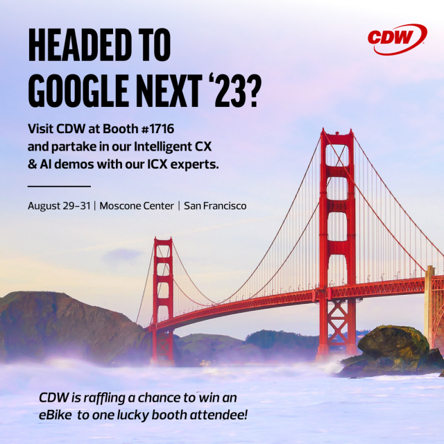kurtnorman73's tweet photo. We're counting down to #GoogleCloudNext in San Francisco! Catch me and other @CDWCorp #DigitalVelocity experts at Booth 1716 for #AI & #ICX demos. See you there! #GCN2023 https://t.co/5ADiCdYLv4 https://t.co/xmqEAWeWaR