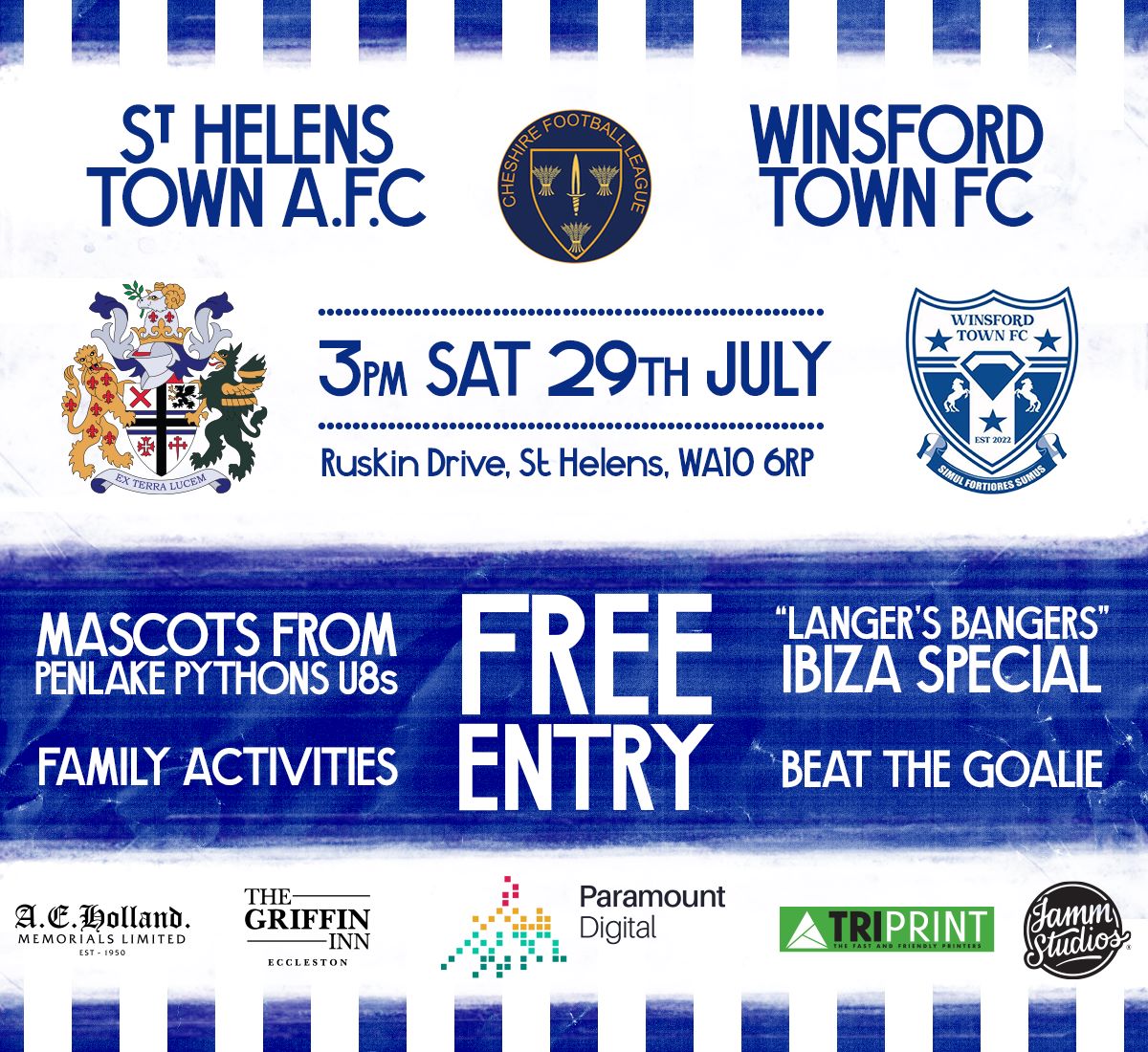 sthelenstownfc's tweet image. 📣We begin our @CheshireFL journey this Sat 29 at Ruskin Drive, we welcome @WinsfordTownFC  3pm KO. Mascots from Penlake Pythons U8s🐍 
🎧@sthsportnetwork spinning a 🌴Ibiza classics set... AND IT'S FREE ENTRY! 💙 #TownTeam #ExTerraLucem