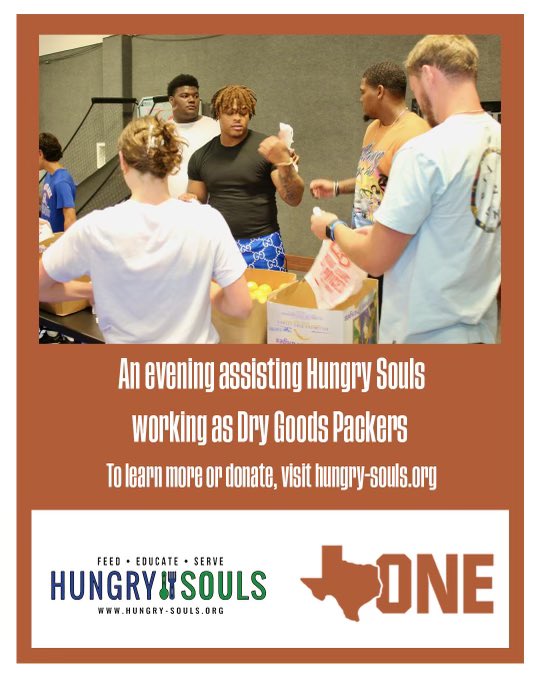 Headed out to Hungry Souls this evening. They are a non-profit that partners with schools across Central Texas to provide weekend and school break meals for students and their families. @texasonefund