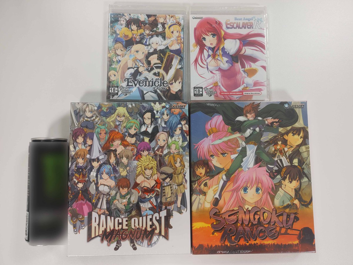 Alicesoft_en's tweet photo. Hello gamers!
The English packages look sweet!γπ
On top of that, they are monster sized!γπ₯³
We hope you all had fun during the Anime Expo!
#Rance #Escalayer #Alicesoft #MangaGamer #Evenicle https://t.co/hBfU0SBr9Y
