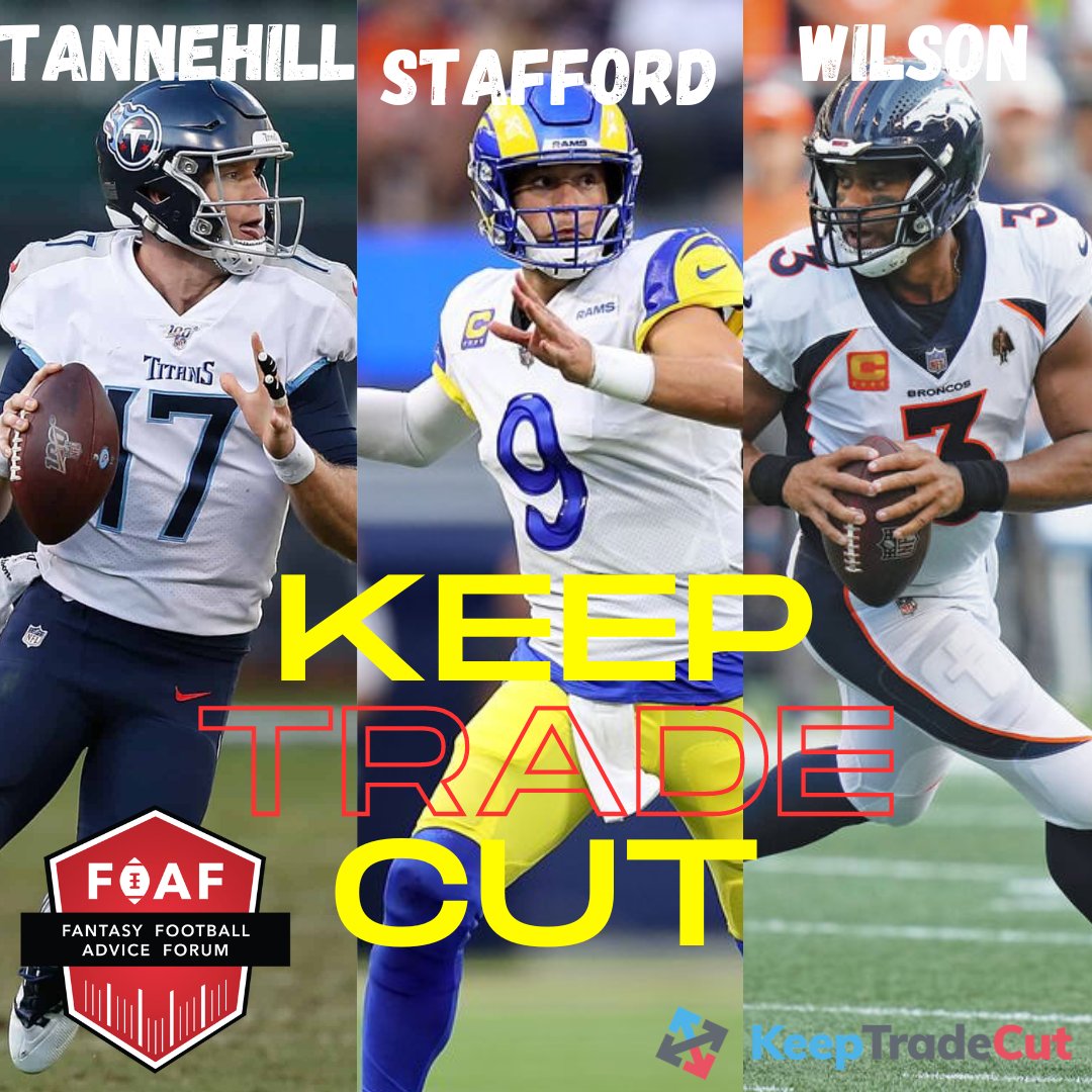 SelloutCrowds's tweet photo. These 3 QBs, while all are proven, are on the tail end of their careers, according to most. With each QB having lots of weapons, how do you see the values?
Keep 1, Trade 1, Cut 1
#nfl #fantasyfootball #draft #Broncos #Rams #Titans #keeptradecut @KeepTradeCut
@RamsNFL @Broncos @Titans