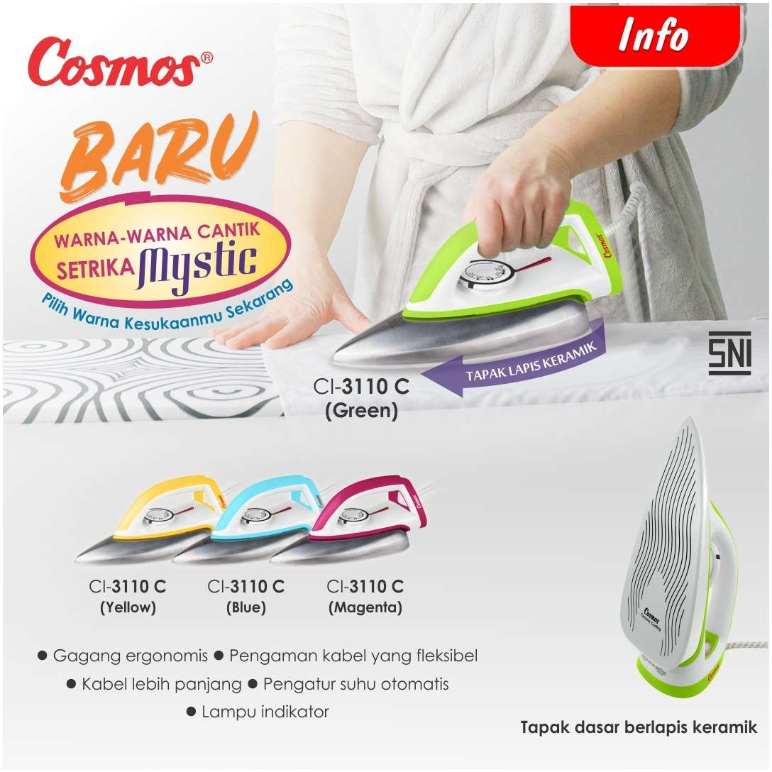 cosmosonline's tweet photo. Tapaknya ceramic yang anti lengket &amp; lebih awet, kabelnya panjang, ada 4 pilihan warna lagi. Cakep banget kan? Warna favorit kalian apa nih Keluarga Cosmos? komen dibawah yaa..

#BanggaCosmos #unboxingsetrika #setrika #setrikacosmos https://t.co/imZfK42DZc
