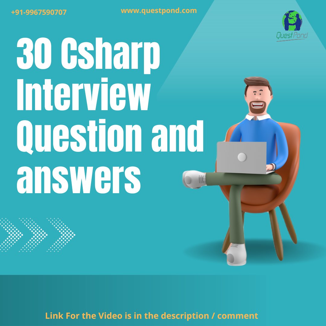 questpond's tweet image. ✅30 Csharp questions must be prepared before to your interview.
👉Questions with Answers : youtu.be/BKynEBPqiIM
.
.
.
#CSharpInterview #interviewpreparation #stepbysteplearning #interviewtips