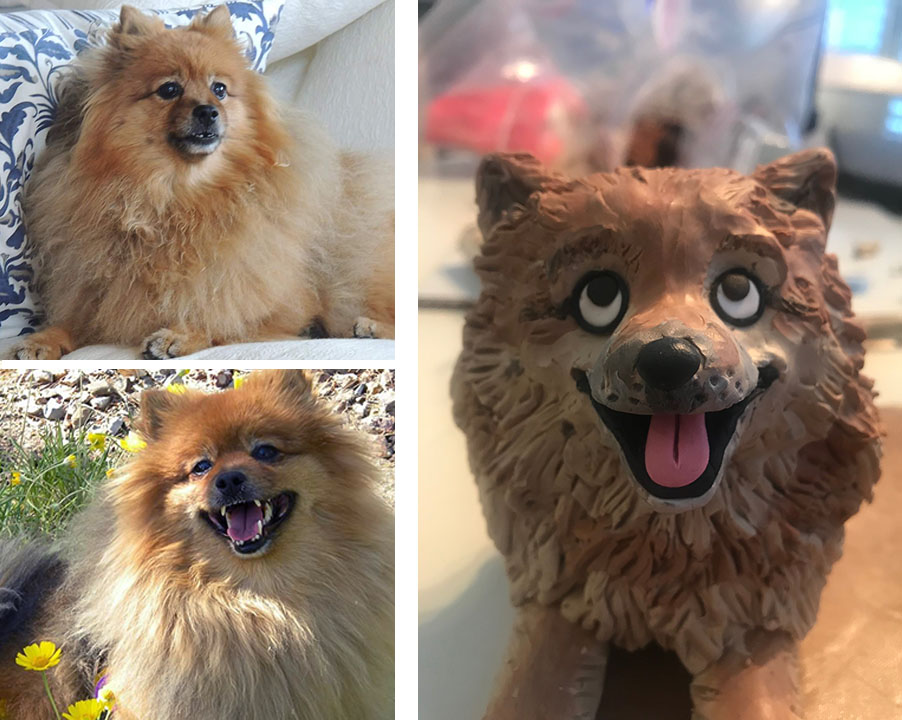 houndsofhope's tweet photo. Mixed many different shades of red, gold, brown and grey to represent Roxy's awesome coat and distinctive markings. An honor to sculpt this charming #pomeranian's smiling tribute  Custom figurines: https://t.co/JKb93kzRKq https://t.co/QhCnCvJj89