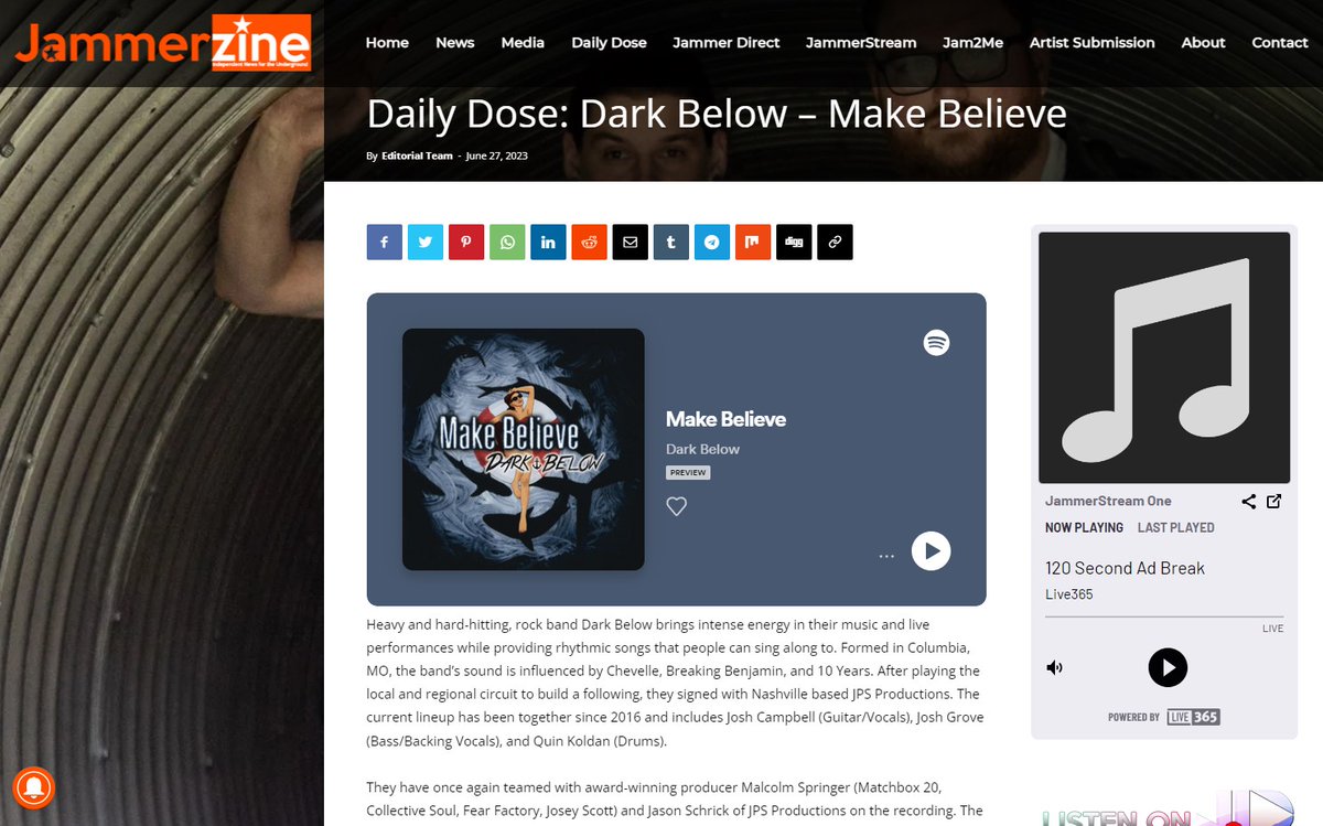 DarkBelowMusic's tweet photo. Get your Morning Daily Dose of 'Make Believe' from Jammerzine's website!

https://t.co/SWT3TmSeDr

#pressrelease #NewSingle #bigrocksong #MakeBelieve #UMGStudios #MalcolmSpringer #RockBand #DarkBelow #fullcircleentertainment #JPSProductions #JasonSchrick https://t.co/W9Pty4WaLL