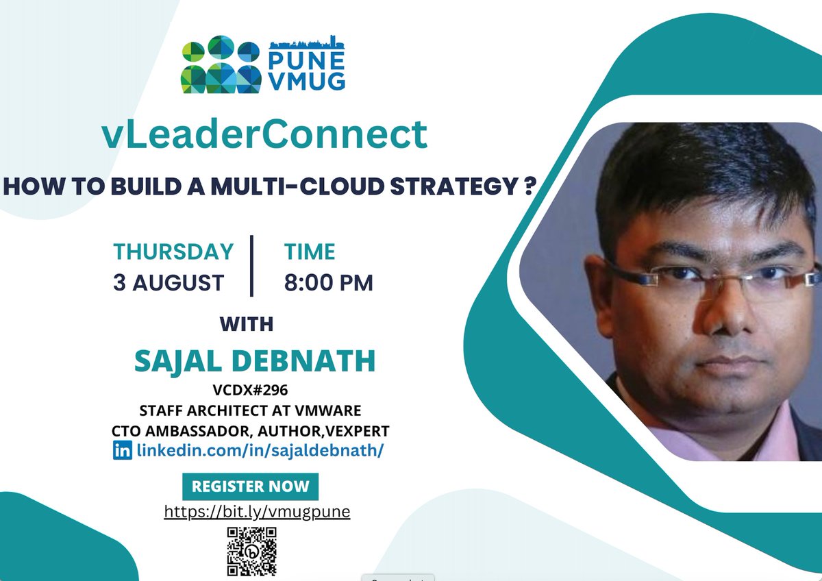 Hello Everyone,
We are pleased to inform the next session of our vLeaderConnect with Sajal Debnath. Unleashing the Power of Multi-Cloud: Strategies for Seamless Integration and Optimal Performance with Sajal.
Register Now: bit.ly/vmugpune
Thanks,
VMUG Pune
