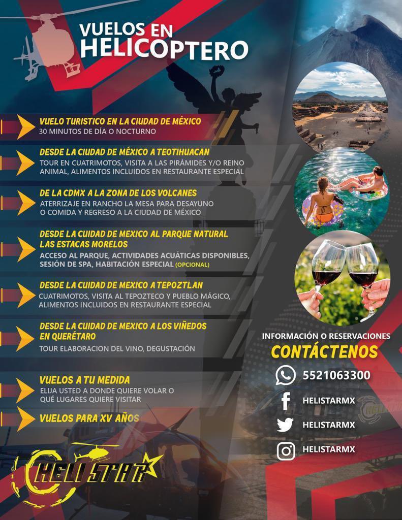 Rodolfodorantes's tweet photo. ¿Cuantas veces has querido volar en #helicóptero? 
¡Checa los planes que @HelistarMx tiene para ti! #Viral #CDMX #México
@arturomacias977 https://t.co/05V1aCrMik