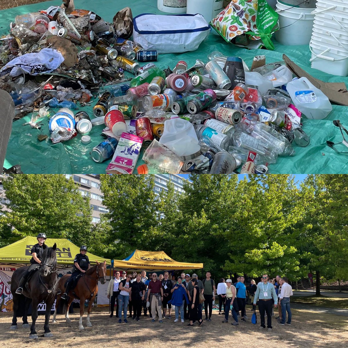 PHs Bud and Spur stumbled across this amazing crew of volunteers while patrolling Lost Lagoon today. A big shout out to the Ocean Wise and World Credit Union Conference shoreline clean up!
<a href="/VancouverPD/">Vancouver Police</a> <a href="/ParkBoard/">Vancouver Board of Parks and Recreation</a> #Vpdhorses #StanleyPark #FirstResponders