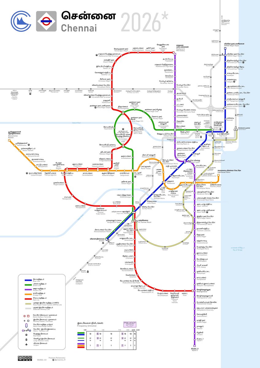 karthi9003's tweet photo. Chennai's Rail Network current + under construction by @prasanna_r0 

This gives ideas for where phase 3 needs to concentrate. 

👉 South Chennai needs denser network. 

👉 Phase 3 will need to connect residential areas to commercial hubs instead of running along main roads. https://t.co/0Kxz61JvqB