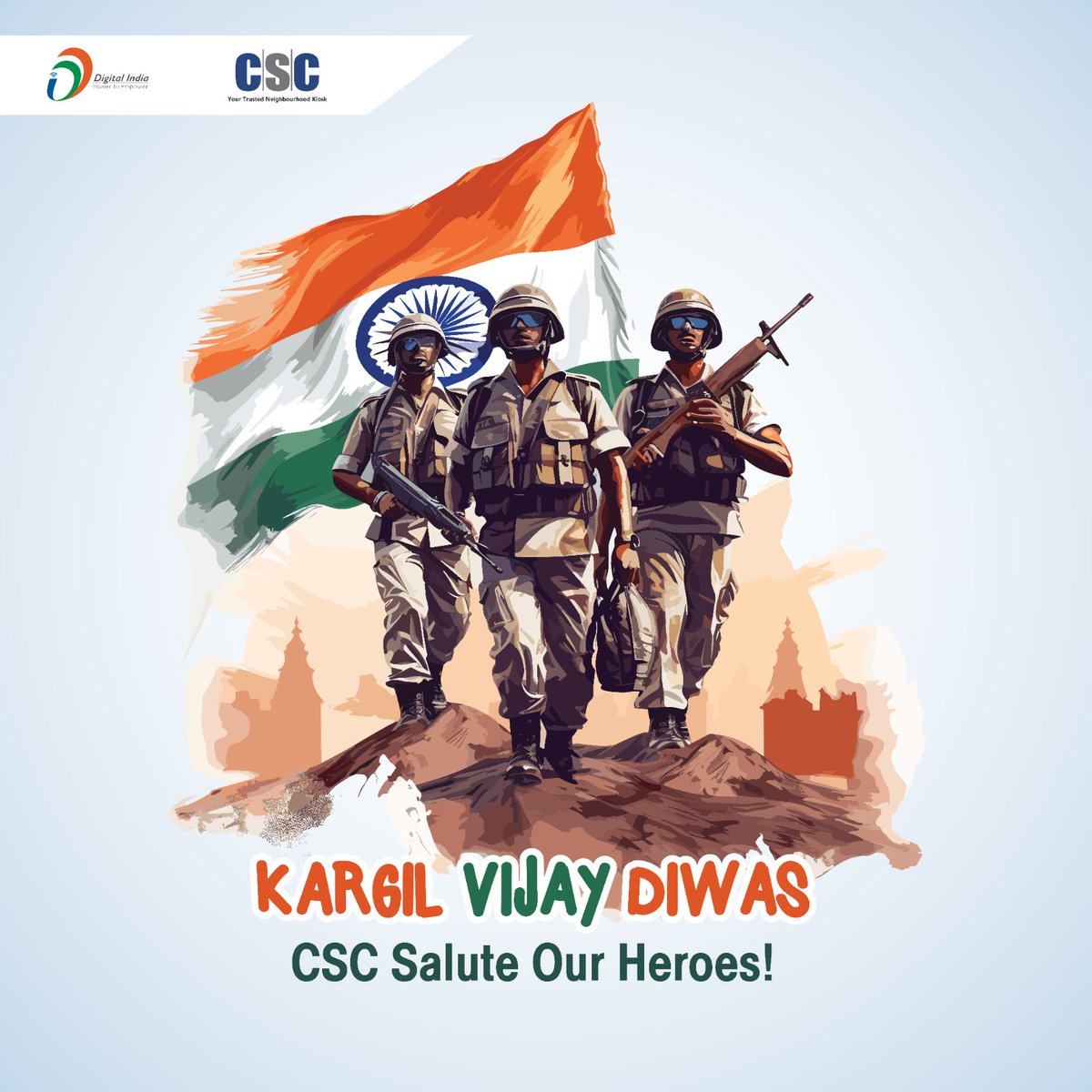 On this #KargilVijayDiwas2023, I bow my head to brave soldiers who laid down their lives for our country's honor. Saluting their courage and sacrifice! Jai Hind! @CSCegov_ @airnewskargil @GoI_MeitY @cscacademy @CSCeStore