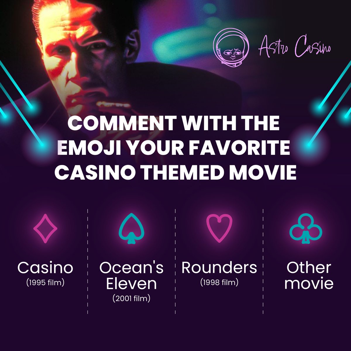 What is your all-time favorite #casino-themed #movie?🍿

Is it the classic "Casino," the adrenaline-pumping "Ocean's Eleven", or perhaps the witty and suspenseful "Rounders"? 🎞️

Live like you're in that movie by playing Astro Casino today! 🤩
 
Play here: astrocasinogames.com