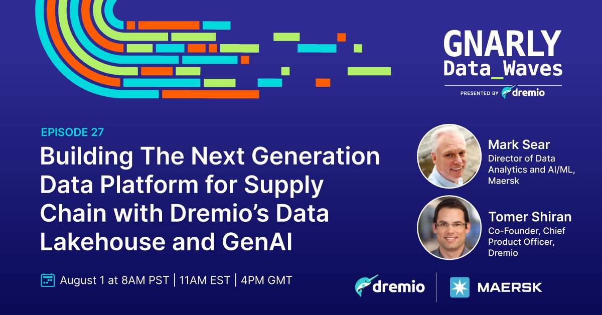 Excited to hear Mark Sear and Tomer Shiran chat about <a href="/Maersk/">Maersk</a>'s innovative data platform! Don't miss out on this exclusive fireside conversation. Register here: bit.ly/3OuYLIA #DataAnalytics #AI #MaerskFiresideChat