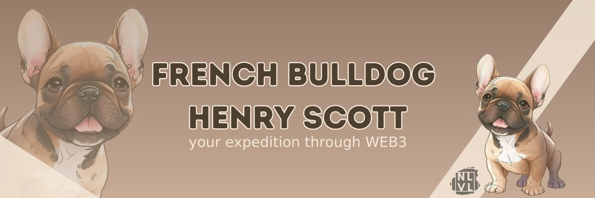 fb_henry_scott's tweet photo. GM! Check out our new background banner! What do you think? #NFT #Web3 #Crypto #FrenchBulldog #HenryScott https://t.co/Q09wVmepik