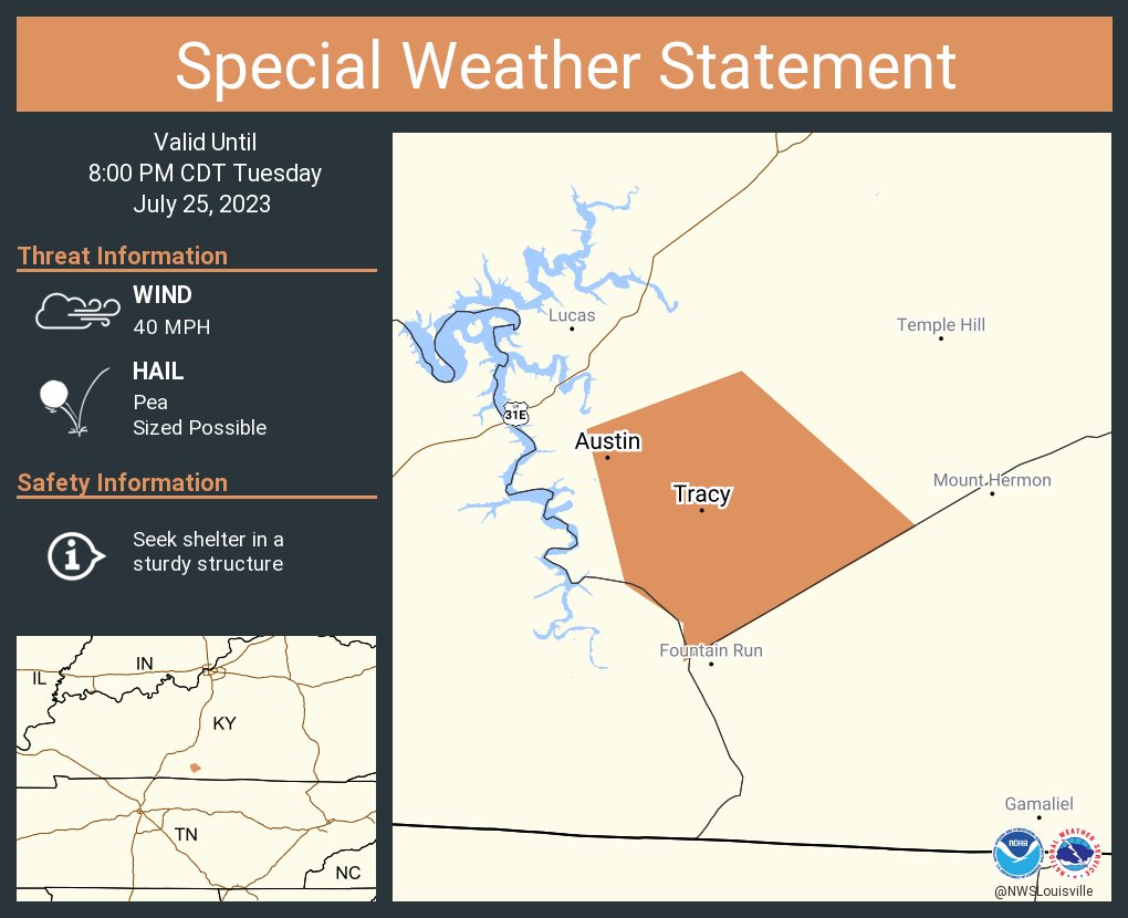 A special weather statement has been issued for Austin KY and  Tracy KY until 8:00 PM CDT https://t.co/vCvELRTaQj