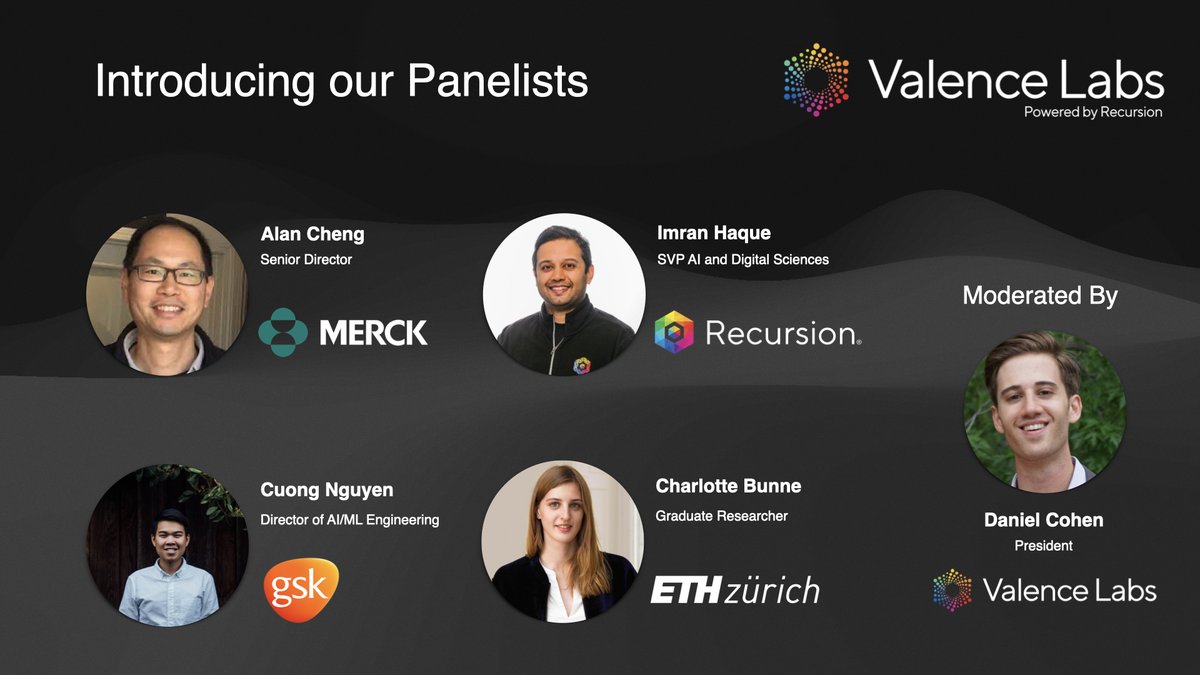 Valence Labs (@valence_ai) on Twitter photo As part of our meetup at #ICML2023 on Wednesday, we’ll be hosting a panel with <a href="/cuong_qnguyen/">Cuong Nguyen</a> (@gsk), Alan Cheng (@merck), @imranshaque (@recursionpharma), and <a href="/_bunnech/">Charlotte Bunne</a> (@eth), moderated by <a href="/_danielcohen/">Dan</a>
RSVP to secure your spot below: partiful.com/e/RQovXQfUfOAx… As part of our meetup at #ICML2023 on Wednesday, we’ll be hosting a panel with <a href="/cuong_qnguyen/">Cuong Nguyen</a> (@gsk), Alan Cheng (@merck), @imranshaque (@recursionpharma), and <a href="/_bunnech/">Charlotte Bunne</a> (@eth), moderated by <a href="/_danielcohen/">Dan</a>
RSVP to secure your spot below: partiful.com/e/RQovXQfUfOAx…