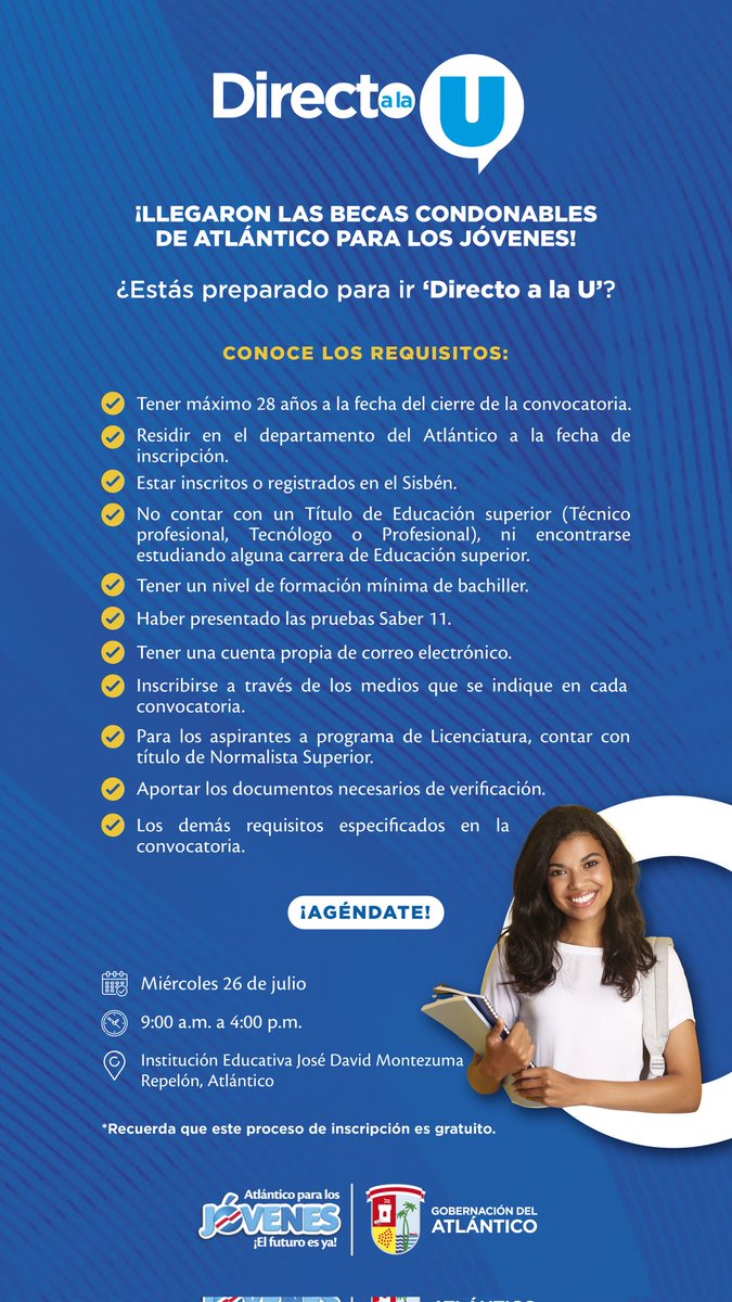 cataucgo's tweet photo. @elsanoguerabaq @Gobatlantico @SEDAtlantico Sin duda alguna ha sido un trabajo en equipo con grandes aliados como la @UniCostaCOL, @LaLitoralBAQ @laamericanabaq, @Unitecnareduco quienes brindarán su oferta educativa en las 4 ferias: Sabanalarga, Repelón, Juan de Acosta y Palmar de Varela.

📢 Mañana estaremos en #Repelón https://t.co/v0csevFtuv