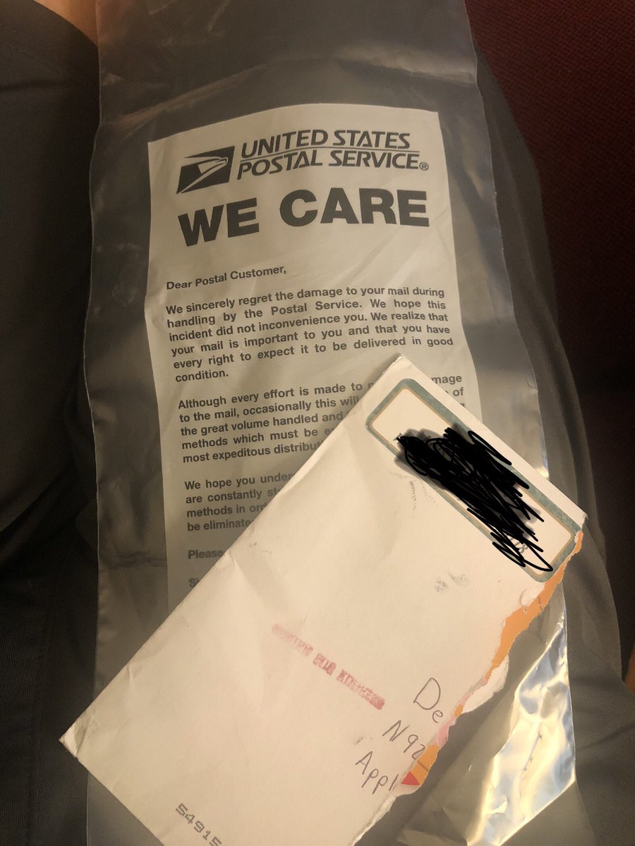 GBlas13's tweet photo. @USPS “You care” enough that you put my letter you destroyed and ripped up into a plastic bag and returned it to me, but don’t care enough to provide a new stamp for the mail you never delivered. Sounds about right. @USPSHelp https://t.co/rTgt6WpTlC