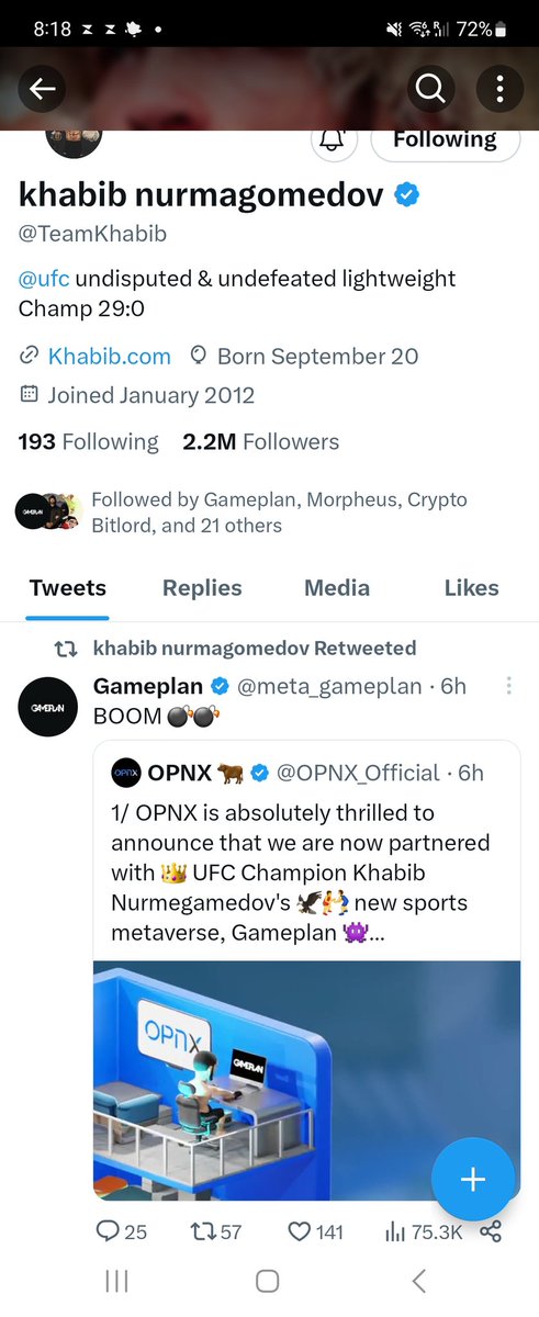 zhusu's tweet photo. For me @TeamKhabib is not simply the undisputed undefeated champion of UFC, the Eagle of Dagestan, he is also a true role model in every sense of the word

Humbled to work together on his metaverse @meta_gameplan which will achieve unity of sport and life and align mind and body https://t.co/v2stF5lQ7A