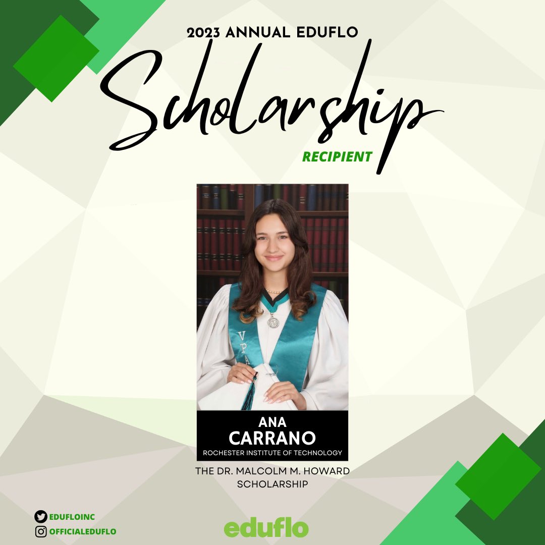 Congratulations to Ana Carrano for being awarded The Dr. Malcolm M. Howard Scholarship for 2022-2023 School Year.

We wish you nothing but the best and success in your academic journey!

#EduFloInc #Scholarship #Education #Scholars #HigherEducation #SoFlo