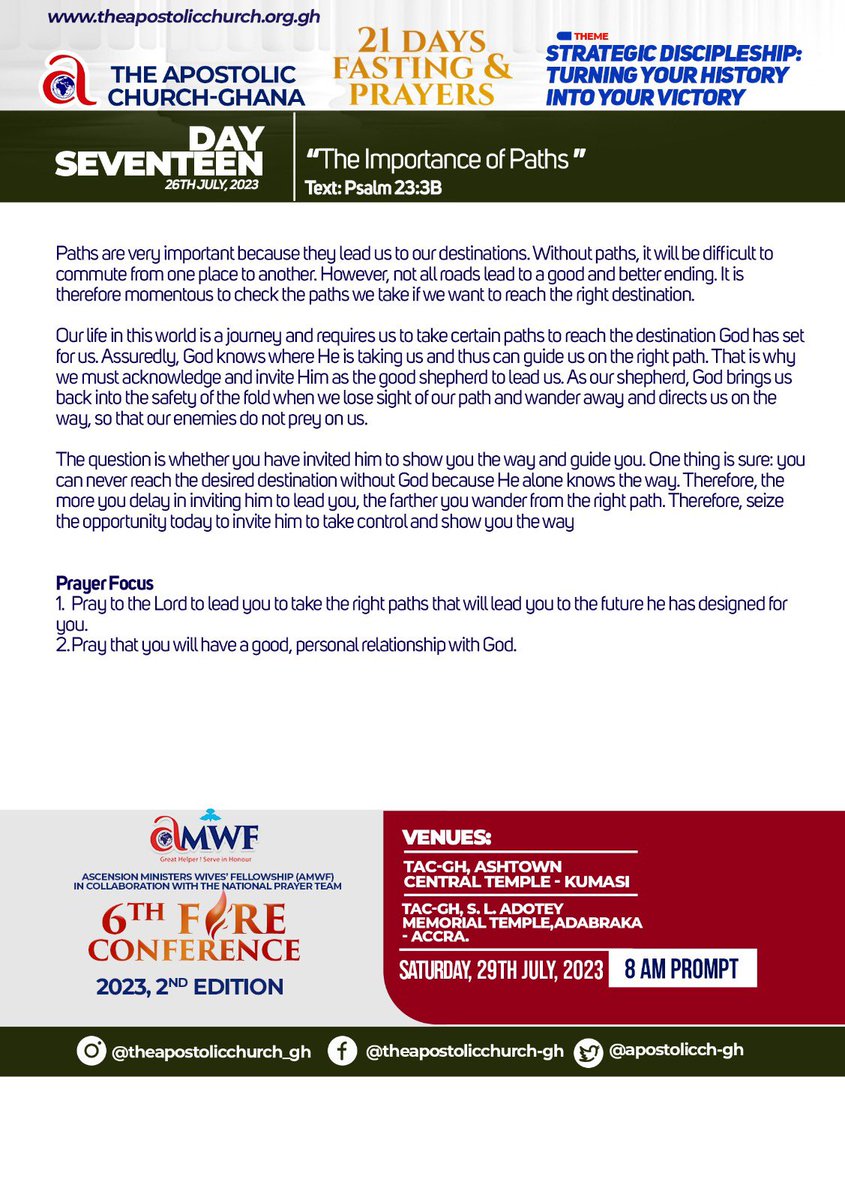 apostolicch_gh's tweet photo. DAY SEVENTEEN OF 21 DAYS FASTING AND PRAYERS || “THE IMPORTANCE OF PATH".
#21DaysFastingAndPrayers
#July23
#DaySeventeen
#StrategicDiscipleship https://t.co/QTxDaKC2hm