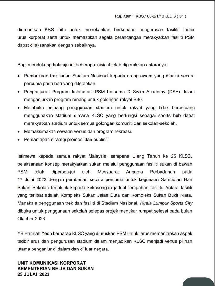 Siaran Media - Majlis Sambutan Ulang tahun ke-25 Kuala Lumpur Sports City #KLSC25

-Sempena Sambutan Ulang Tahun ke-25 Kuala Lumpur Sports City, tempahan fasiliti Perbadanan Stadium Malaysia dibuka secara percuma kepada pihak sekolah.

'Yang sahih di Berita RTM'
#RTM #BeritaRTM