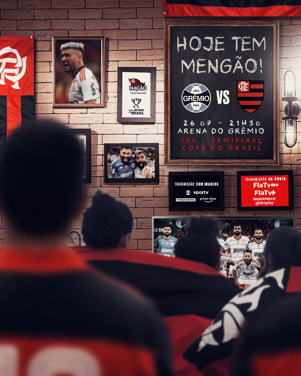 Flamengo's tweet photo. HOJE TEM FLAMENGO! HOJE TEM RAÇA, AMOR E PAIXÃO! HOJE TEM O PAÍS INTEIRO MOBILIZADO PELO MENGO!

De degrau em degrau, vamos construindo nossa história. A bola rola às 21h30 na Arena do Grêmio para o jogo de ida da semifinal da Copa do Brasil!

VAMOS, FLAAAMEEEENGOOOOO!

#GRExFLA https://t.co/hGDJQ2YPb6