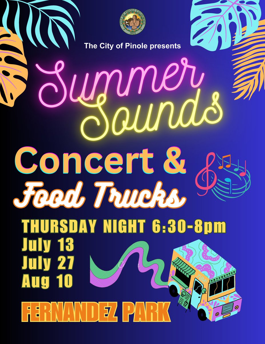 THIS THURSDAY the Blue Alley Cats will perform at Fernandez Park beginning at 6:30pm. You'll be able to savor the food truck flavors of Rosie's Food Truck and Bubble Cone. See you there! #summersounds #summer2023 #concertinthepark #foodtrucks #foodies #cityofpinole #visitpinole