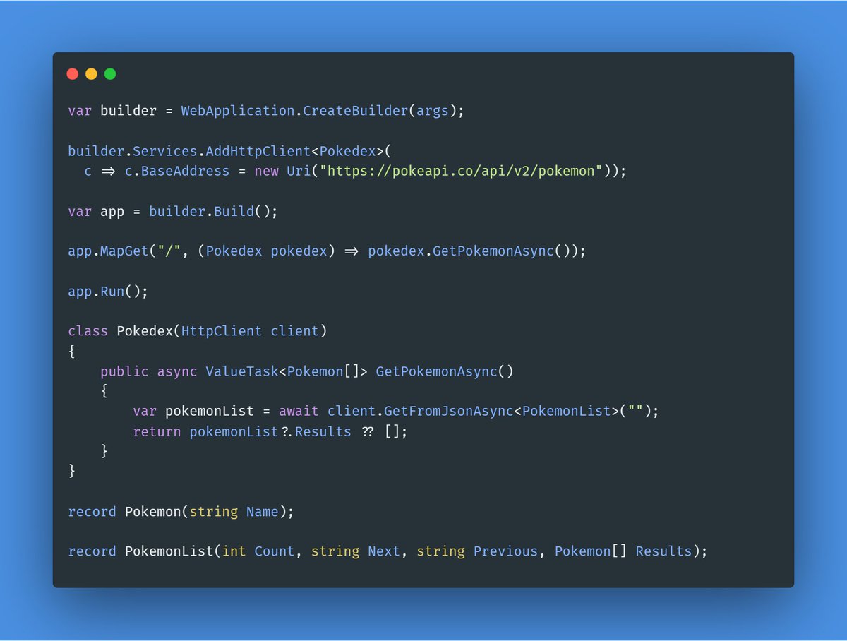 davidfowl's tweet image. It's that time again when I drop a .NET code sample with clean, modern new C# features #dotnet #csharp