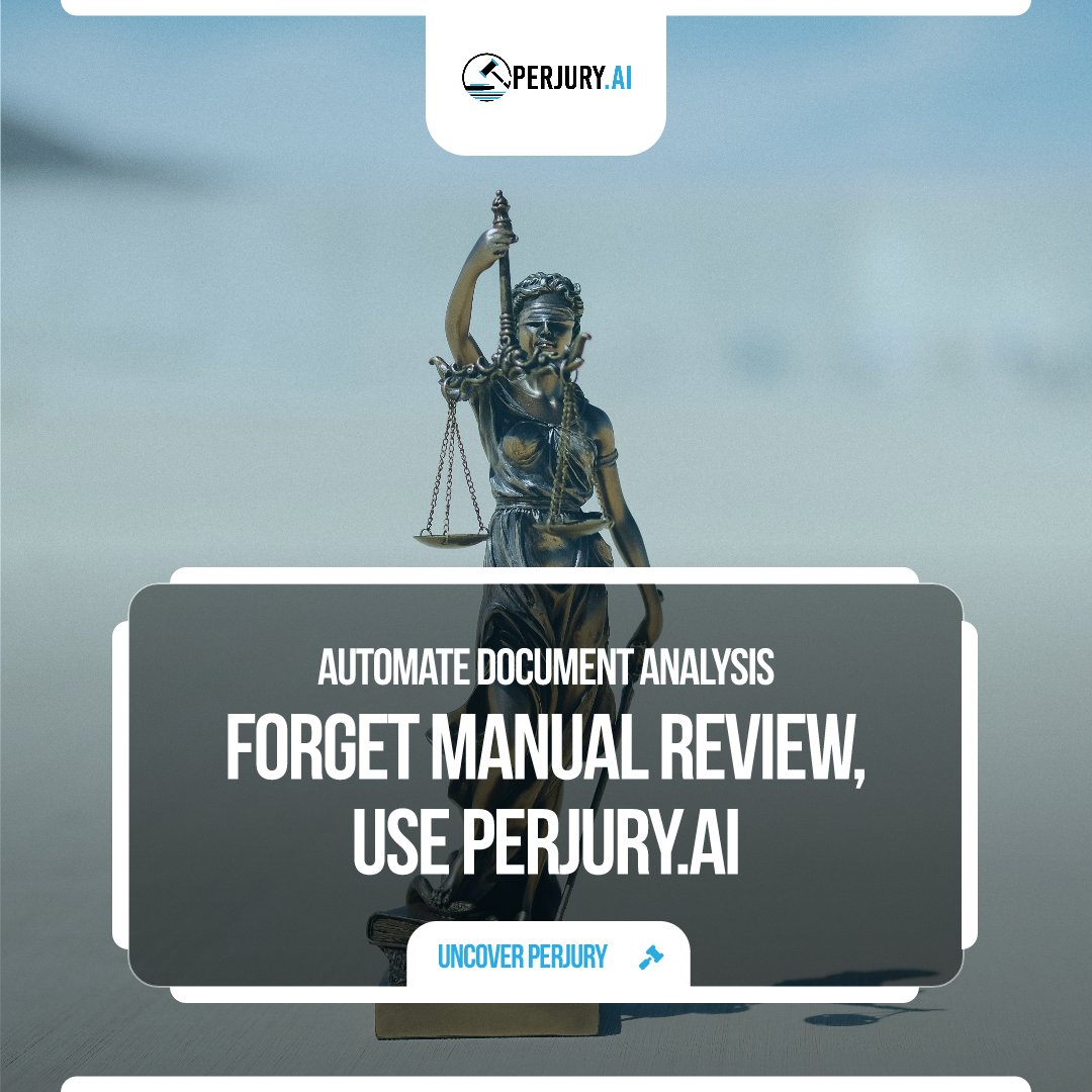 perjuryai's tweet photo. 🚀 Automate Document Analysis with https://t.co/H5Ayd0gify! Say goodbye to manual review and hello to efficiency. Ready to uncover perjury with a click? Start now! #LegalTech #AI #DocumentAnalysis #PerjuryAI https://t.co/ylUkIoqmVe