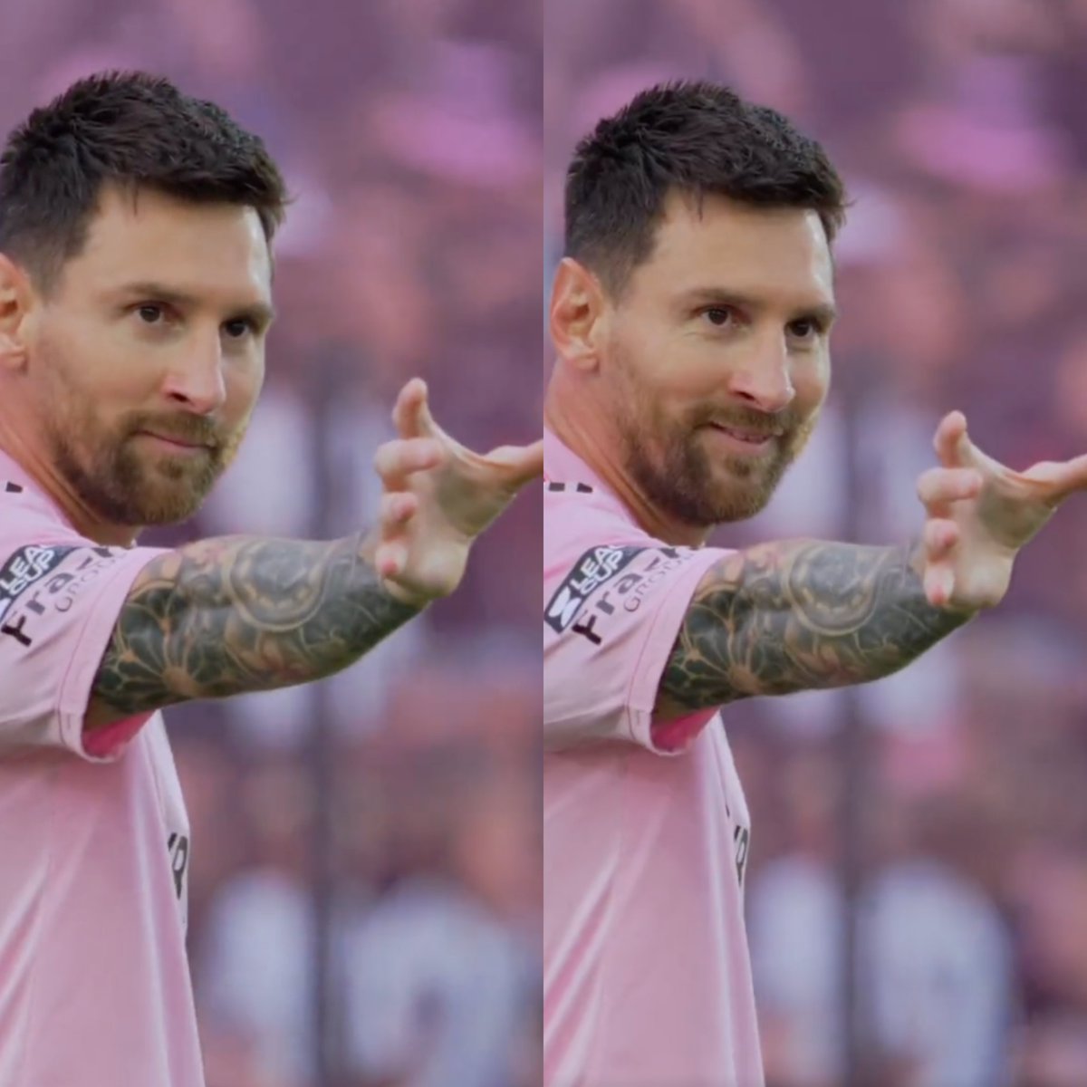 InvictosSomos's tweet photo. El nuevo festejo de Lionel Messi. El GOAT está divirtiéndose como nunca. SHOW TOTAL.