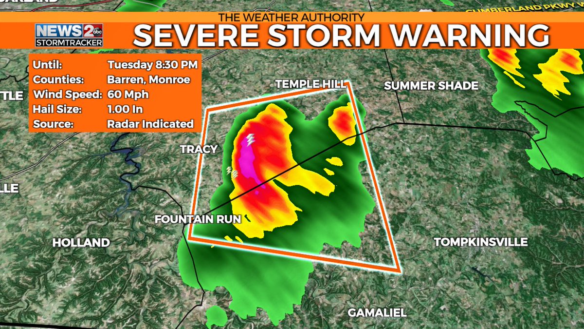 WEATHER ALERT: Severe T'Storm Warning for the area in orange. Stay tuned to #wkrn. Interactive Radar - https://t.co/THWPGLJk47 #WeatherAuthority https://t.co/DhhaxFEeYN