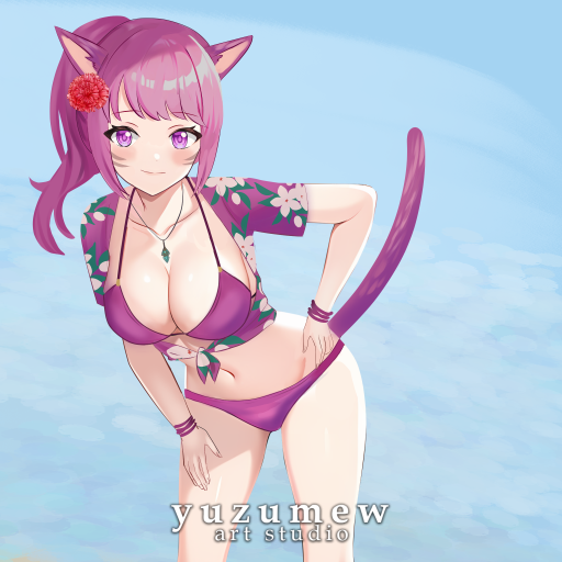 yuzumew's tweet photo. How was your day today? 😊 Today was another hot summer day! Drawing FFXIV swimsuit original characters is always fun when it's in season~ https://t.co/27tjhS1uvT