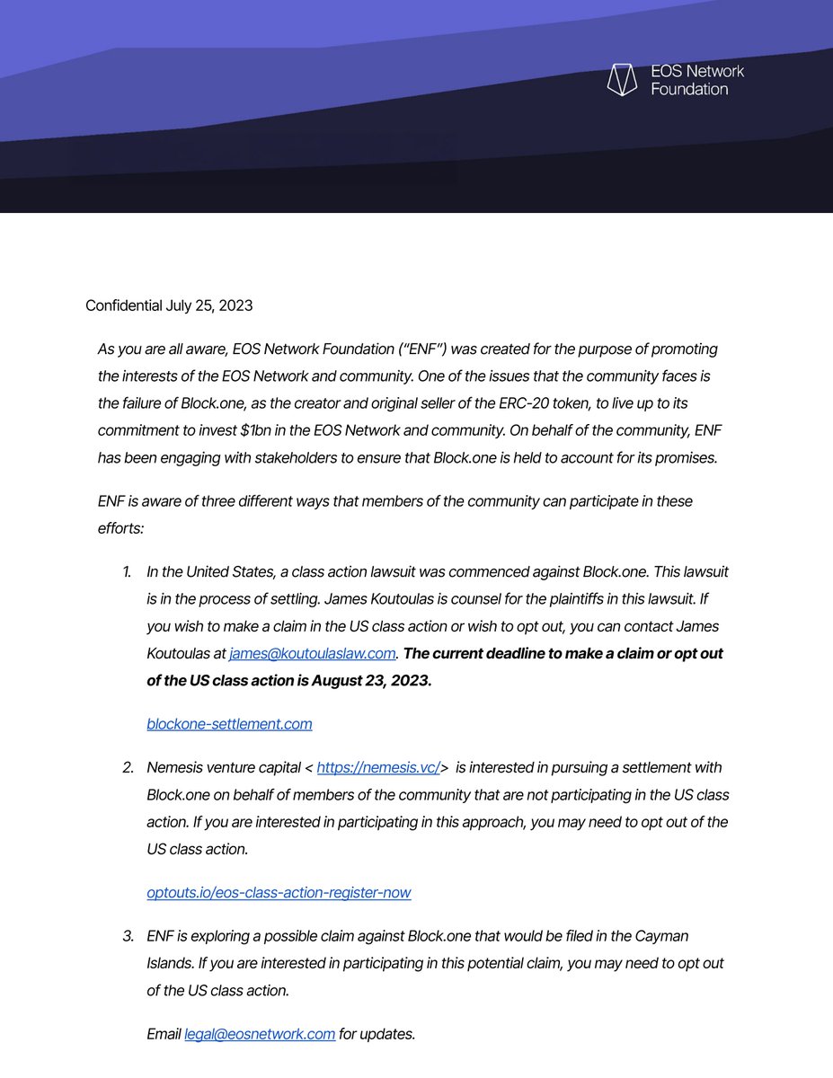 YvesLaRose's tweet photo. IMPORTANT UPDATE ON THE LAWSUIT AGAINST @B1

➡️ The ENF is preparing a suit against B1 for failure to follow through on its $1B commitment

➡️ B1 is attempting to settle a separate lawsuit for $22M. You may need to opt out to be eligible to participate in the ENF’s lawsuit