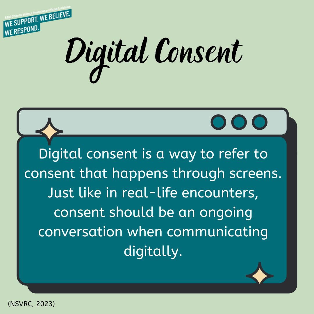 RBHS_VPVA's tweet photo. Online consent between individuals is a crucial aspect of fostering healthy and respectful digital interactions. It involves obtaining explicit agreement and mutual understanding before engaging in activities that may involve personal information, sensitive content, or risks. https://t.co/DOGKuUw9uv