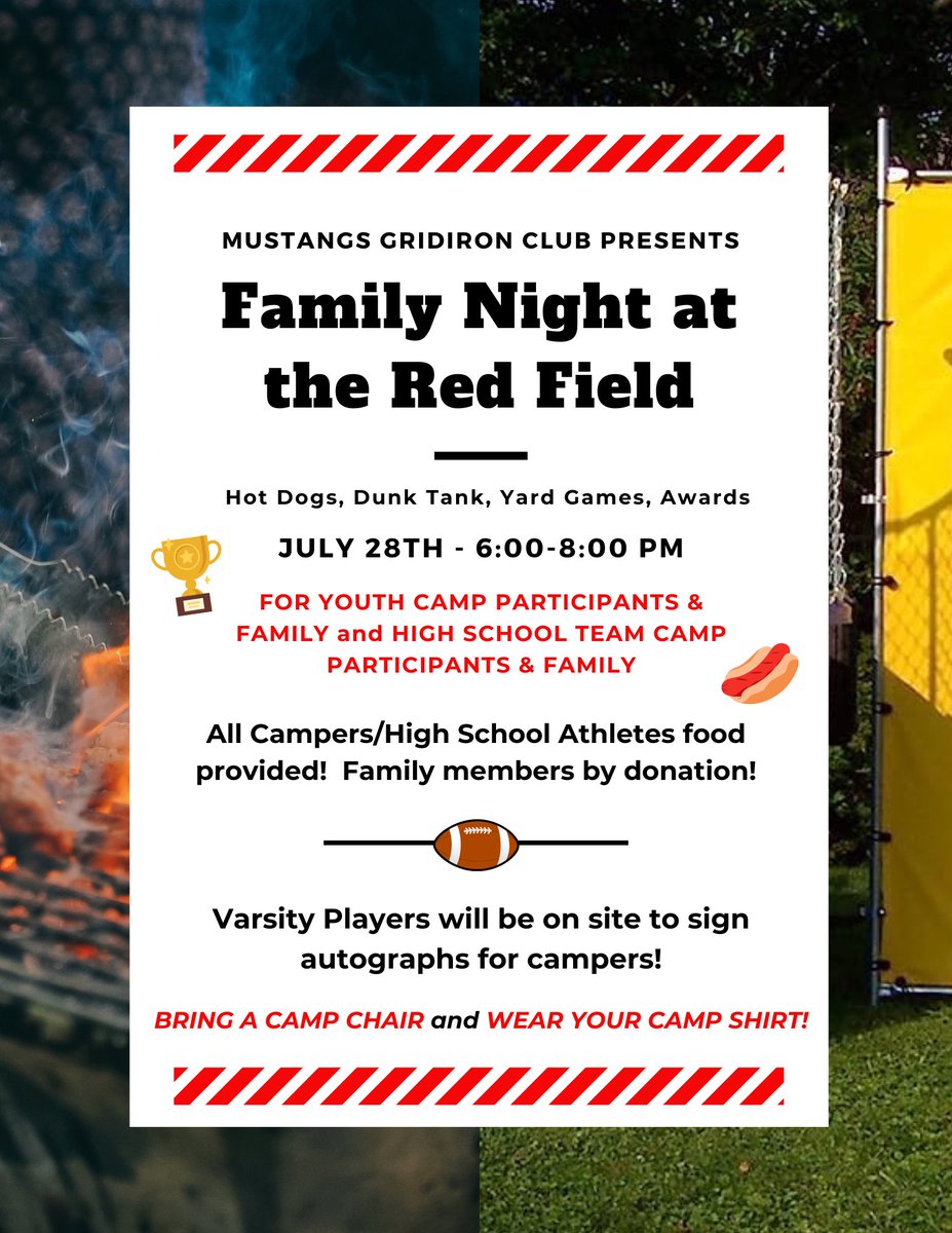 club_gridiron's tweet photo. For all those families with campers attending youth camp this week, and for high school players and families, join us on Friday Night!  🏈 https://t.co/a5T5VgiOs5