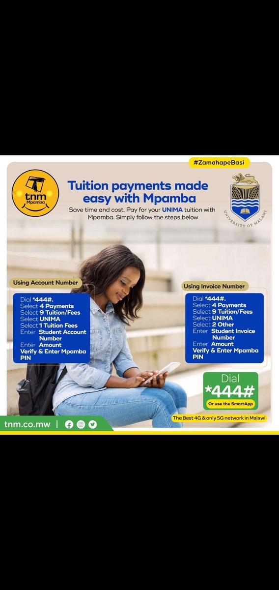 #Student wapa Unima alibe nthawi!!! Let us settle our fees balances and Pay for the upcoming academic year using Mpamba services.
