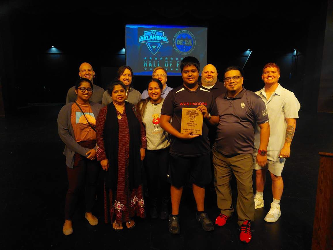 OKECA_'s tweet photo. Also inducted into the Oklahoma Esports Hall of Fame was @OKEsportsLeague’s own Todd Borland. Todd created OeSL and essentially kickstarted the grassroots movement in Oklahoma. Also inducted was the Blair Broncs COD Team, and Annan “Glory” Karim from Westmoore! https://t.co/XMQJBIGTDa