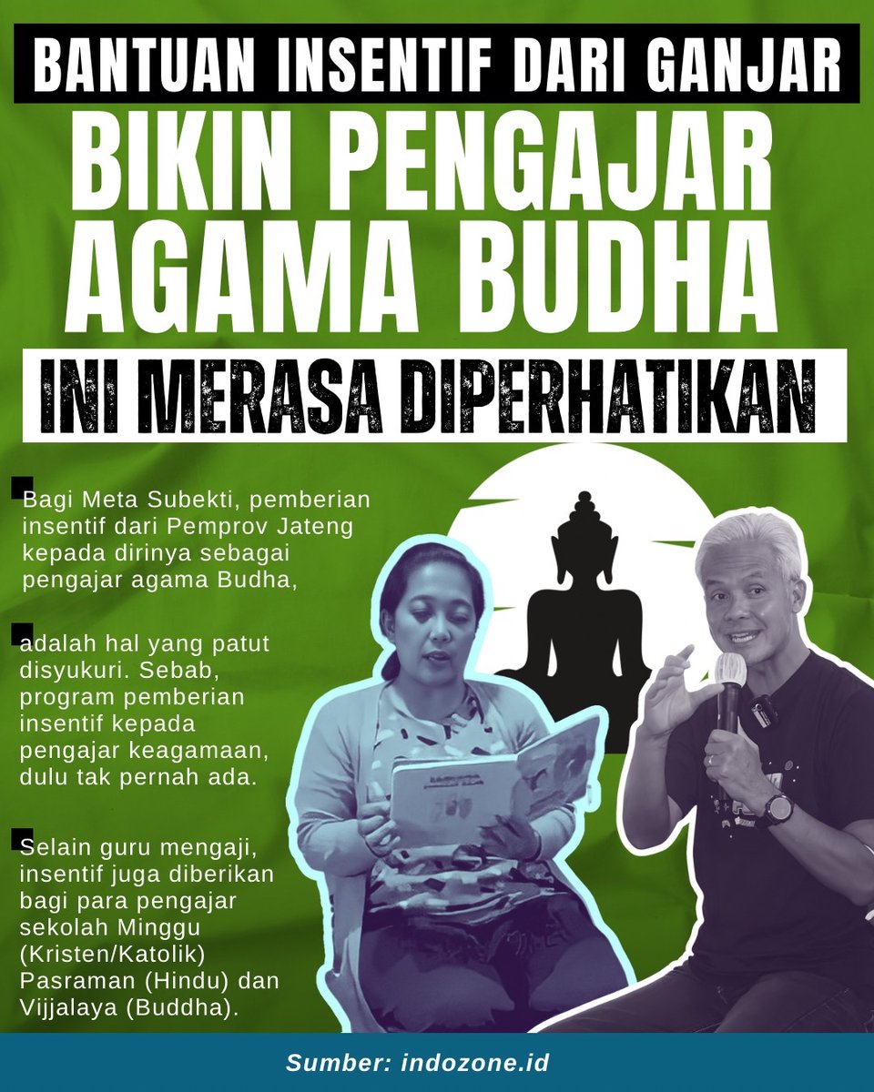 wil_ws_'s tweet photo. Sejak kepemimpinan Pak @ganjarpranowo di Provinsi JaTeng, bantuan insentif diberikan pada pengajar agama,

Setiap guru pengajar agama menerima Rp. 1,2 jt/th.
Guru Keagamaan adalah ujung tombak yg berikan edukasi terkait ilmu agama &amp; budi pekerti &amp; kebhinekaan,

Ini pilihanku 🤟🏻 https://t.co/7rJqKnlUGv