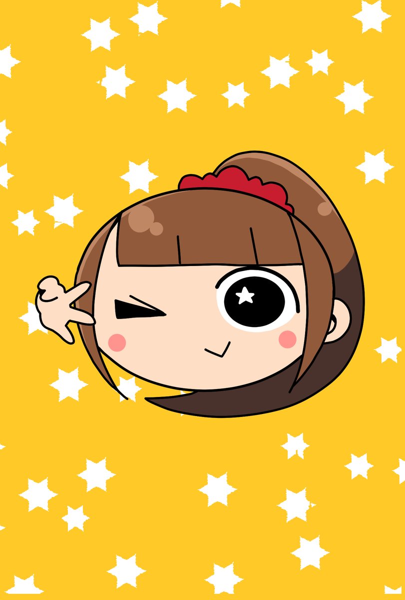 1girl brown hair star (symbol) one eye closed scrunchie solo hair scrunchie  illustration images