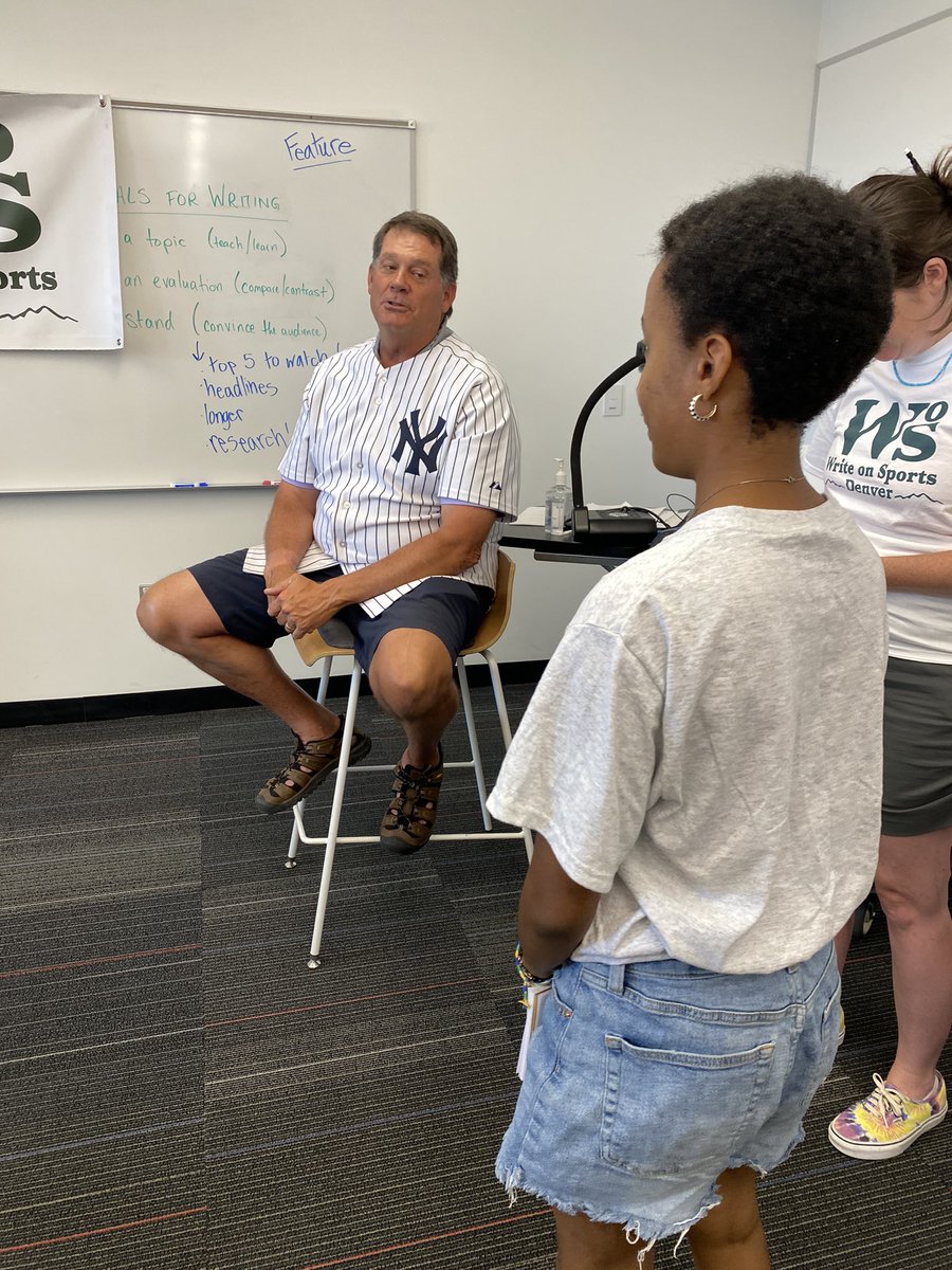 WriteDenver's tweet photo. @ParkerJGabriel Broncos writer @denverpost &amp; Brian Fisher, former @Yankees pitcher from Aurora, CO talked about athlete/press relationship, the physical toll on players &amp; questions about feature story topics. Great session at WoSDen! #writing #featurestories #literacy #denverpost https://t.co/iiHsRog1WQ