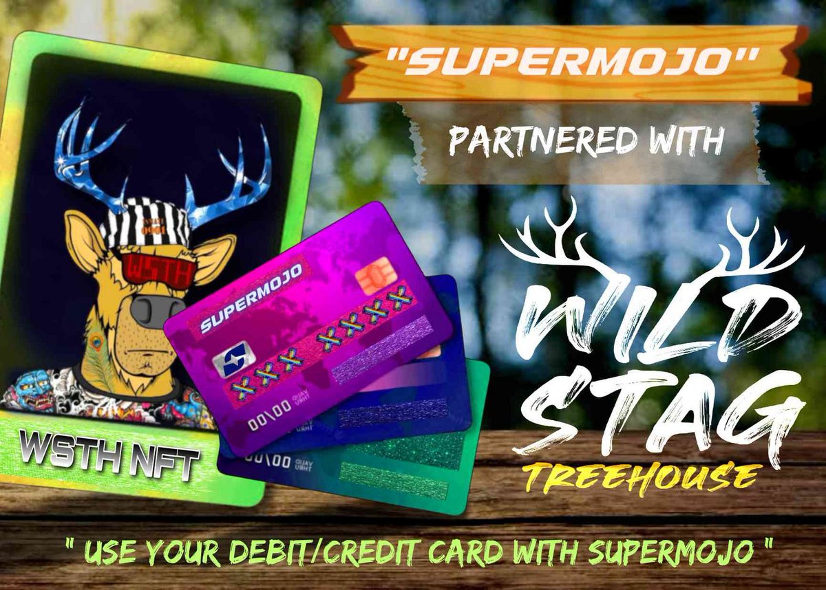 WildStagTH's tweet photo. Wild Stag Treehouse has partnered with @realsupermojo to make NFTs accessible to EVERYONE! 

🌲🌿 Mission = Grow the #WSTH brand, bridge the gap and bring the utility of NFTs &amp; Digital membership to the everyday person. #NFTs #Crypto #SuperMojo @Ripple https://t.co/ywx3aX4r7D