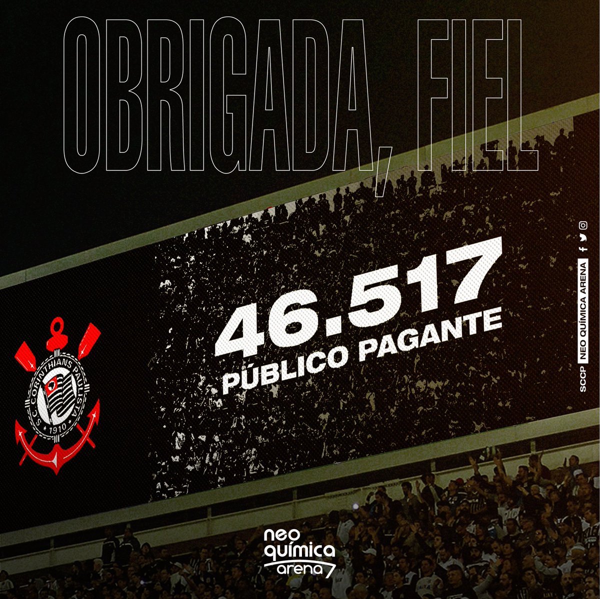 NeoQuimicaArena's tweet photo. RECORDE DE PÚBLICO PAGANTE! 🖤🔥

A FIEL É MUITO GRANDE! OBRIGADA! 👊🏼

#NeoQuimicaArena
#VaiCorinthians https://t.co/Ecx43v1Gud
