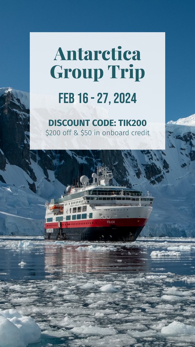 $200 discount code on my Antarctica group trip through Fri, July 28 at 11:59pm EST 🤯 Booking, cost, & full itinerary details here: traveljoy.com/bookings/wgsUK…