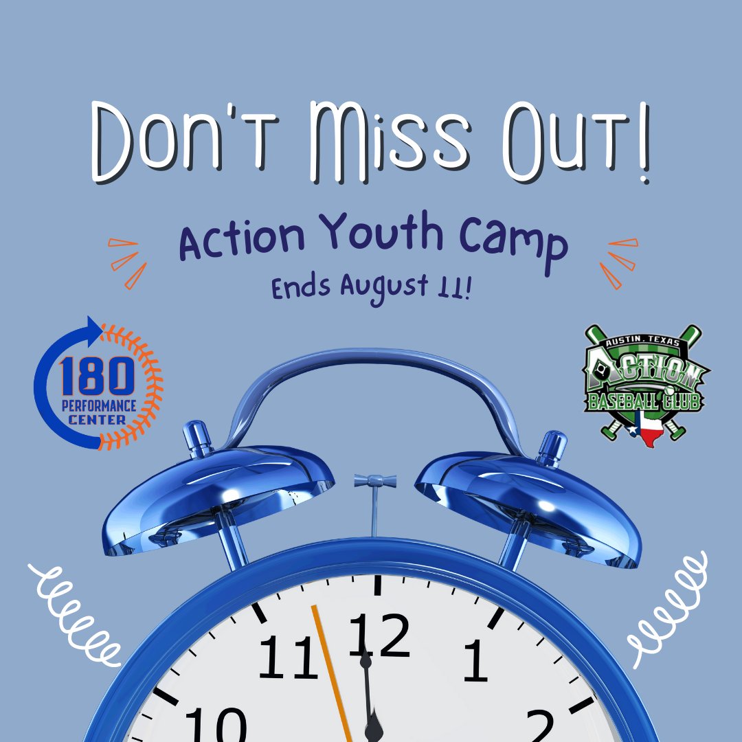 180 Performance Center (@180_center) on Twitter photo Don't miss out! Action Youth Camp ends August 11! Sign up to finish out the summer at 180 Performance Center! Register here ---> actionbaseballclub.org/action-youth-s…
<a href="/ActionBaseball/">Action Baseball Club</a> <a href="/ActionYouthBsbl/">Action Youth Baseball Club</a>
#180performancecenter Don't miss out! Action Youth Camp ends August 11! Sign up to finish out the summer at 180 Performance Center! Register here ---> actionbaseballclub.org/action-youth-s…
<a href="/ActionBaseball/">Action Baseball Club</a> <a href="/ActionYouthBsbl/">Action Youth Baseball Club</a>
#180performancecenter