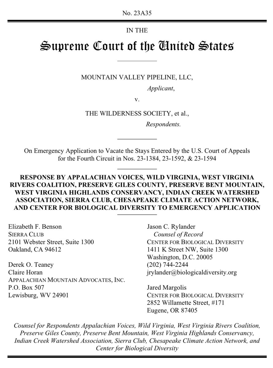 Today environmental groups filed a response to Mountain Valley Pipeline’s emergency application to the Supreme Court. Earlier this month, an appeals court granted the groups’ motion to stay MVP’s flawed endangered species approvals- but MVP wants to plow ahead with construction.