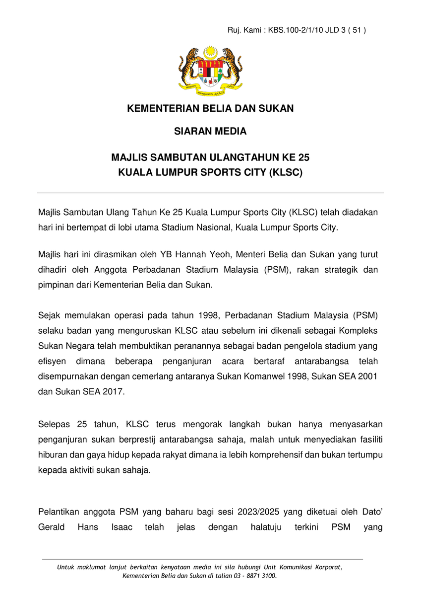 NewsBFM's tweet photo. 1. Schools can hold Sports Day events at Bukit Jalil Stadium for free beginning in October, says Youth and Sports Minister Hannah Yeoh.

“I really want school children to experience running the 100 metres at SNBJ…who knows they will be inspired to become athletes,” she adds. https://t.co/k99uvUvolU