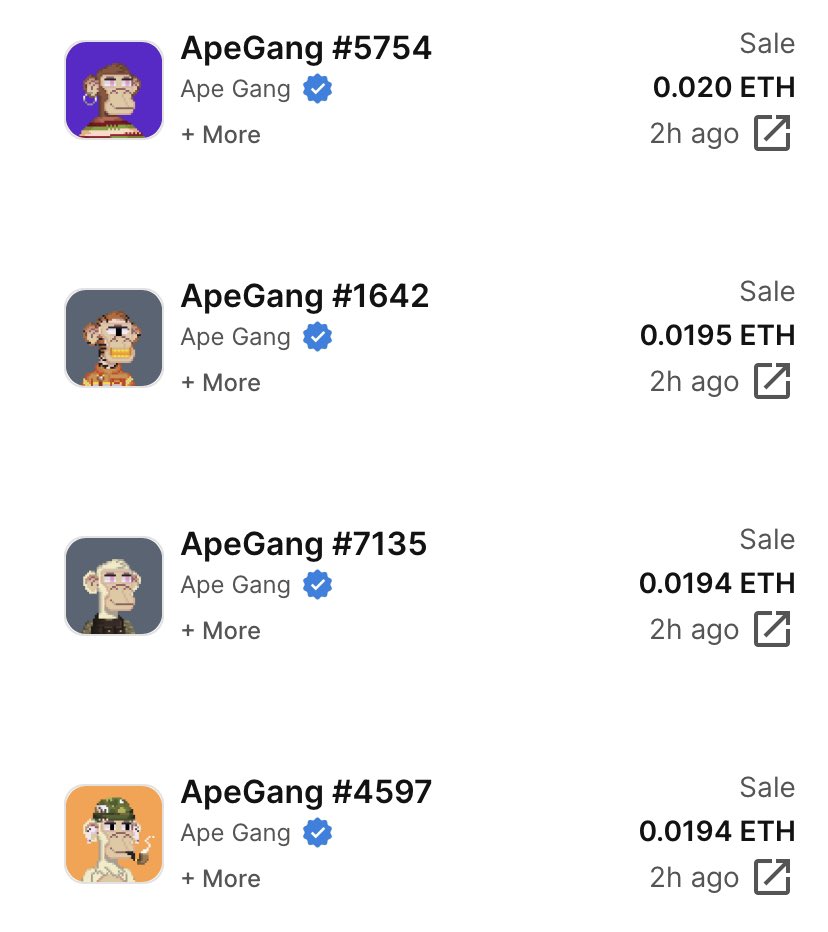 ApeGangNFT's tweet photo. 🧹 OG SWEEP 🧹 

Congratulations @DE7ADES, they found a good home 💎! https://t.co/pQyQga5TWa