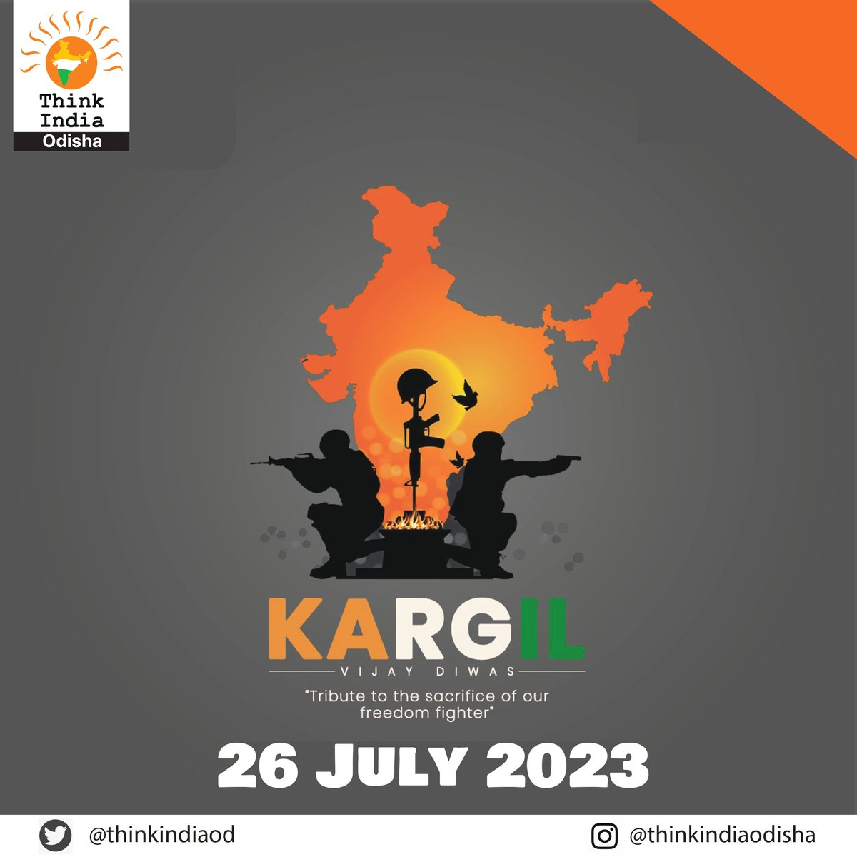 thinkindiaod's tweet photo. On this Kargil Vijay Diwas, we pay tribute to our brave soldiers who exhibited extraordinary valour and sacrifice to protect our nation's pride and sovereignty. (1/3) https://t.co/jubwMAtR8Z